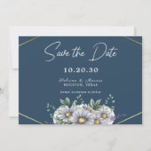 Invitation Marine Blue Daisy Floral Wedding Enregistrer la da (Devant)