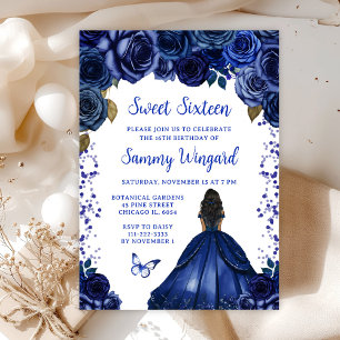 Invitation Marine Blue Dark Skin Princess Sweet sixteen