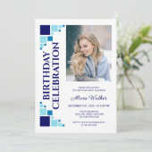 Invitation Marine Blue Digital Frame Corner Photo Anniversair (Debout devant)