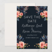 Invitation Marine Blue Dusty Rose Floral Wedding Enregistrer  (Devant / Derrière)