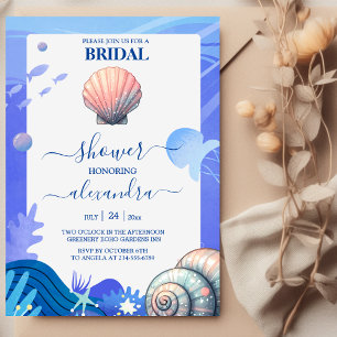 Invitation Marine Blue Elegant Beach Seashell Fête des mariée