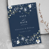 Invitation Marine Blue Elegant Fleur sauvage Mariage Enregist