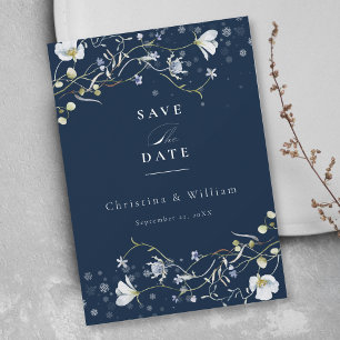 Invitation Marine Blue Elegant Fleur sauvage Mariage Enregist