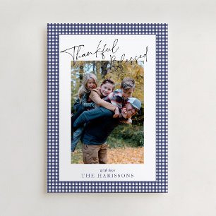 Invitation Marine Blue En vichy Merci et béni Thanksgiving