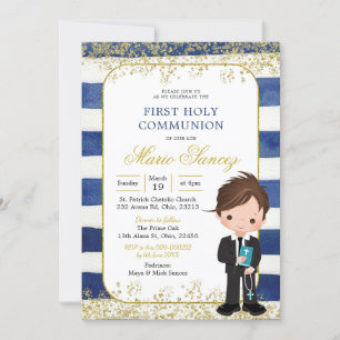 Invitation Marine Blue et Gold Boy Première communion sainte