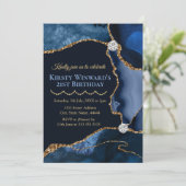 Invitation Marine Blue et Gold Parties scintillant Agate Anni (Debout devant)