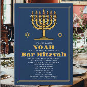 Invitation Marine Blue et Gold Star de David Bar Mitzvah