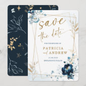Invitation Marine Blue et Gold Wedding Enregistrer la date (Devant / Derrière)