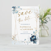 Invitation Marine Blue et Gold Wedding Enregistrer la date (Debout devant)