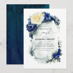 Invitation Marine Blue et jaune Floral Vintage Graduation