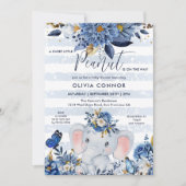 Invitation Marine Blue et or Floral Elephant Baby Boy Douche  (Devant)
