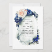 Invitation Marine Blue et Pêcher Floral Modern Engagement Par (Devant)