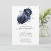 Invitation Marine Blue et Silver Floral Douche par courrier (Debout devant)
