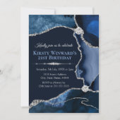 Invitation Marine Blue et Silver Parties scintillant Agate An (Devant)