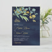 Invitation Marine Blue Eucalyptus Gold Branche Mariage islami (Debout devant)