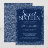 Invitation Marine Blue Faux Parties scintillant Sweet 16 Anni (Devant / Derrière)