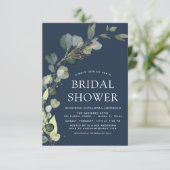 Invitation Marine Blue Fête des mariées QR Code Eucalyptus (Debout devant)