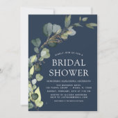 Invitation Marine Blue Fête des mariées QR Code Eucalyptus (Devant)