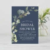 Invitation Marine Blue Fête des mariées QR Code Eucalyptus (Debout devant)