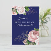 Invitation Marine Blue Floral Blush Roses Bridesmaid Invitati (Debout devant)