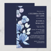 Invitation Marine Blue Floral Célébration De La Vie Funéraire (Devant / Derrière)