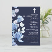 Invitation Marine Blue Floral Christian Memorial Funérailles  (Debout devant)