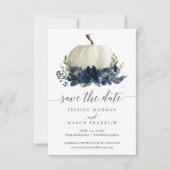 Invitation Marine Blue Floral Citrouille Mariage Sauvez les d (Devant)
