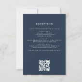 Invitation Marine Blue Floral Crest Monogramme Mariage QR Cod (Dos)