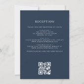 Invitation Marine Blue Floral Crest Monogramme Mariage QR Cod (Dos)