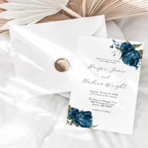 Invitation Marine Blue Floral Garden Mariage