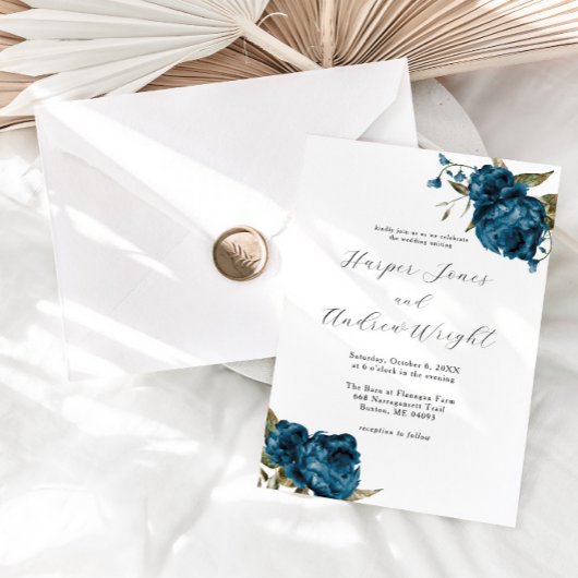 Invitation Marine Blue Floral Garden Mariage