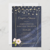 Invitation Marine Blue Floral Gold Frame Couple's Shower (Devant)