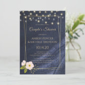 Invitation Marine Blue Floral Gold Frame Couple's Shower (Debout devant)