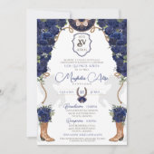 Invitation Marine Blue Floral Ouest Charro Quinceañera (Devant)