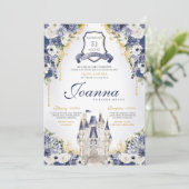 Invitation Marine Blue Floral Princess Castle Royal Quince (Debout devant)