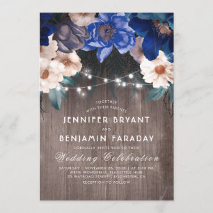 Invitation Marine Blue Floral String éclat Rustique Mariage d