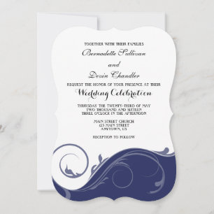 Invitation Marine Blue Floral Swirl Mariage de crochet invite