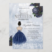 Invitation Marine Blue Girl robe Parties scintillant Bokeh Sw (Devant / Derrière)