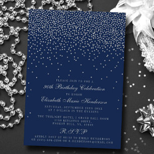Invitation Marine Blue & Glam Argent Confetti Anniversaire