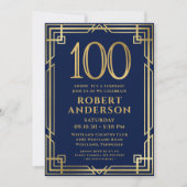 Invitation Marine Blue Gold 100e anniversaire Photo Surprise  (Devant)