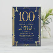 Invitation Marine Blue Gold 100e anniversaire Photo Surprise  (Debout devant)