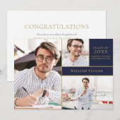 Invitation Marine Blue Gold 3 Photo Collage de photos Parti d (Devant / Derrière)