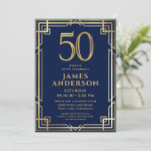 Invitation Marine Blue Gold 50e anniversaire Photo (Debout devant)