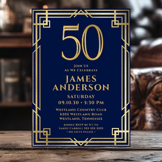 Invitation Marine Blue Gold 50e anniversaire Photo