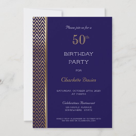 Invitation Marine Blue Gold 50e fête d'anniversaire (Devant)