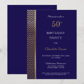 Invitation Marine Blue Gold 50e fête d'anniversaire (Devant / Derrière)