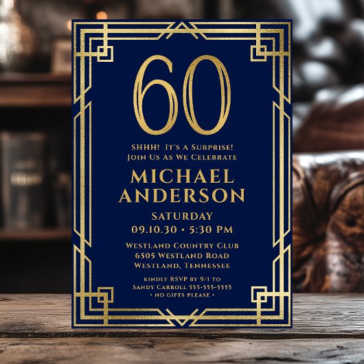 Invitation Marine Blue Gold 60e anniversaire Photo Surprise P