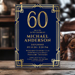 Invitation Marine Blue Gold 60th Birthday Photo<br><div class="desc">Cette fabuleuse invitation de 60e anniversaire bleu marine et or masculin avec le numéro 60 en or avec des polices modernes entourée d'un cadre art déco or sur le devant et votre photo préférée de l'invité d'honneur sur le dos serait parfaite pour demander aux gens de se joindre à vous...</div>