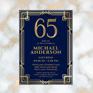 Invitation Marine Blue Gold 65th Birthday Photo