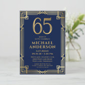 Invitation Marine Blue Gold 65th Birthday Photo (Debout devant)